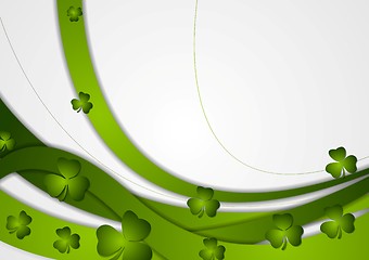 Image showing Green waves and clovers shamrocks