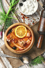 Image showing National Ukrainian soup Solyanka