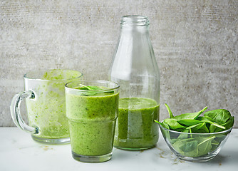 Image showing glass and bottle of green smoothie