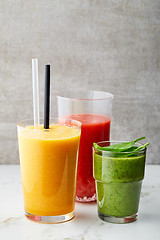 Image showing various healthy smoothie glasses