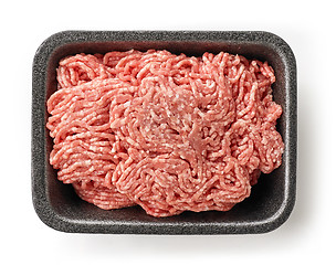 Image showing fresh raw ground pork in black plastic try