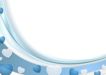 Image showing Blue wavy abstract background with hearts