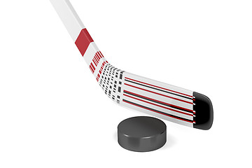 Image showing Ice hockey stick and puck 