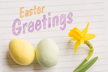 Image showing Easter greetings with easter eggs