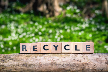 Image showing Recycle sign in a green forest