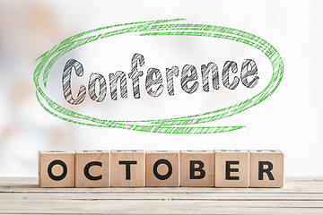 Image showing October conference sign made of wood