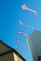 Image showing Iceland flags hanging on a wire