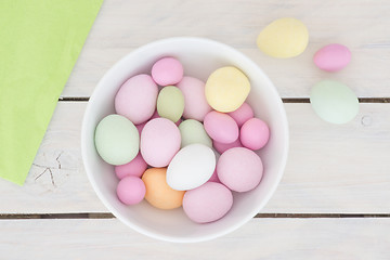 Image showing Easter eggs in a bowl on a table
