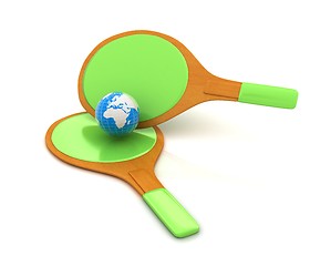 Image showing Rackets for playing table tennis and Earth. Global concept. 3D r
