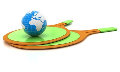 Image showing Rackets for playing table tennis and Earth. Global concept. 3D r