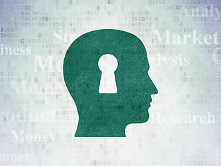 Image showing Marketing concept: Head With Keyhole on Digital Data Paper background