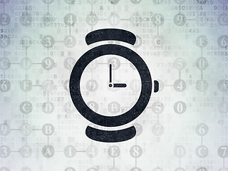 Image showing Time concept: Watch on Digital Data Paper background