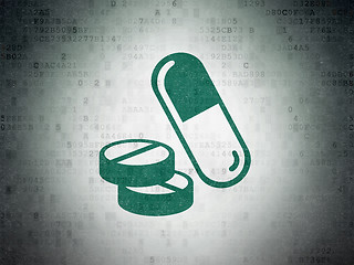 Image showing Health concept: Pills on Digital Data Paper background