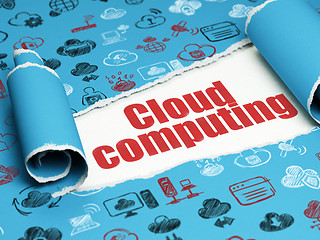 Image showing Cloud networking concept: red text Cloud Computing under the piece of  torn paper