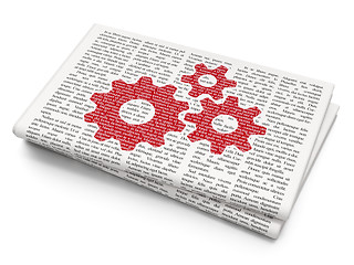 Image showing Advertising concept: Gears on Newspaper background