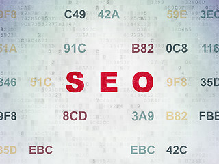 Image showing Web design concept: SEO on Digital Data Paper background