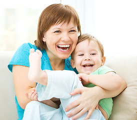 Image showing Mother and her son is having fun