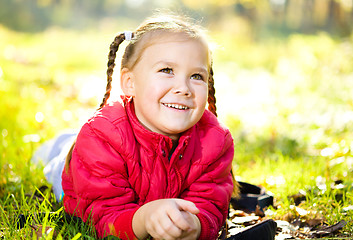 Image showing Portrait of a little girl in autumn park