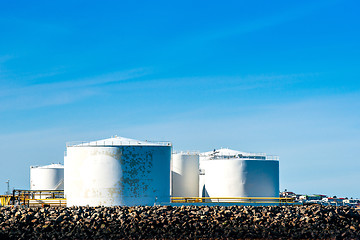 Image showing Storgae silos by the ocean