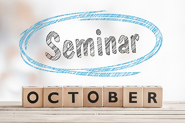 Image showing October seminar sign made of wood