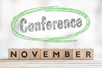 Image showing November conference sign with wooden blocks