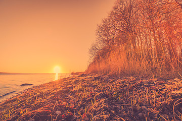 Image showing Morning sunrise by a large lake
