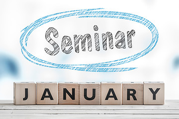 Image showing January seminar sign on a table