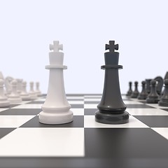 Image showing Two chess pieces on a chessboard