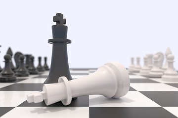 Image showing Two chess pieces on a chessboard