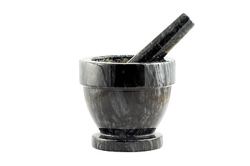 Image showing Black marble mortar isolated on white, with clipping path