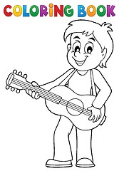 Image showing Coloring book boy guitar player theme 1