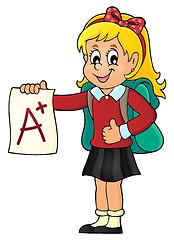 Image showing School girl with A plus grade theme 1