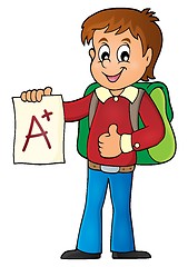 Image showing School boy with A plus grade theme 1