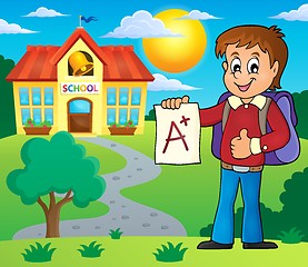 Image showing School boy with A plus grade theme 2