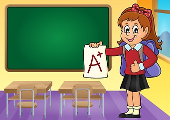 Image showing School girl with A plus grade theme 3