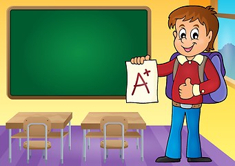 Image showing School boy with A plus grade theme 3