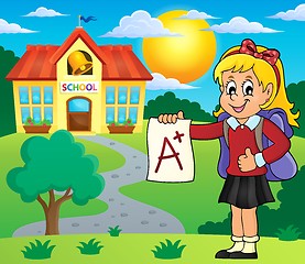 Image showing School girl with A plus grade theme 2