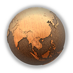 Image showing Southeast Asia on wooden planet Earth