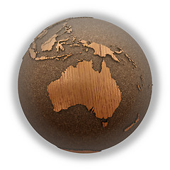 Image showing Australia on wooden planet Earth