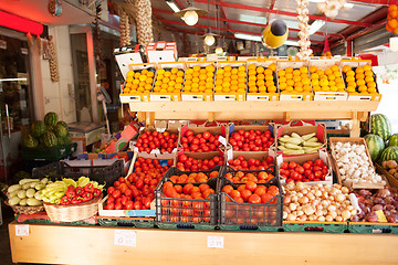 Image showing Colorful Fresh Produce on Display in Food Market