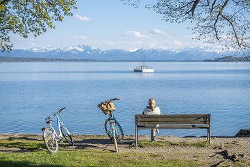 Image showing woman having a rest at Starnberg lake