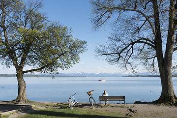 Image showing woman having a rest at Starnberg lake