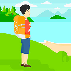 Image showing Man with backpack hiking.