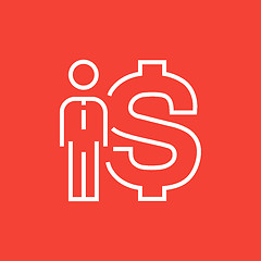 Image showing Businessman standing beside the dollar symbol line icon.