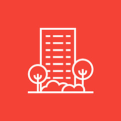 Image showing Residential building with trees line icon.