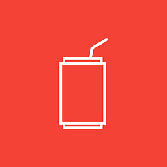 Image showing Soda can with drinking straw line icon.