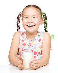 Image showing Cute little girl showing milk moustache