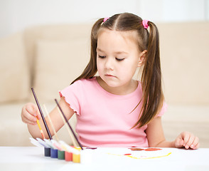 Image showing Cute cheerful child play with paints