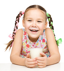 Image showing Cute little girl showing milk moustache