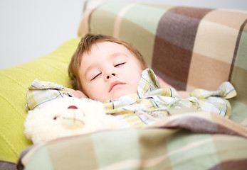 Image showing Cute little boy is sleeping